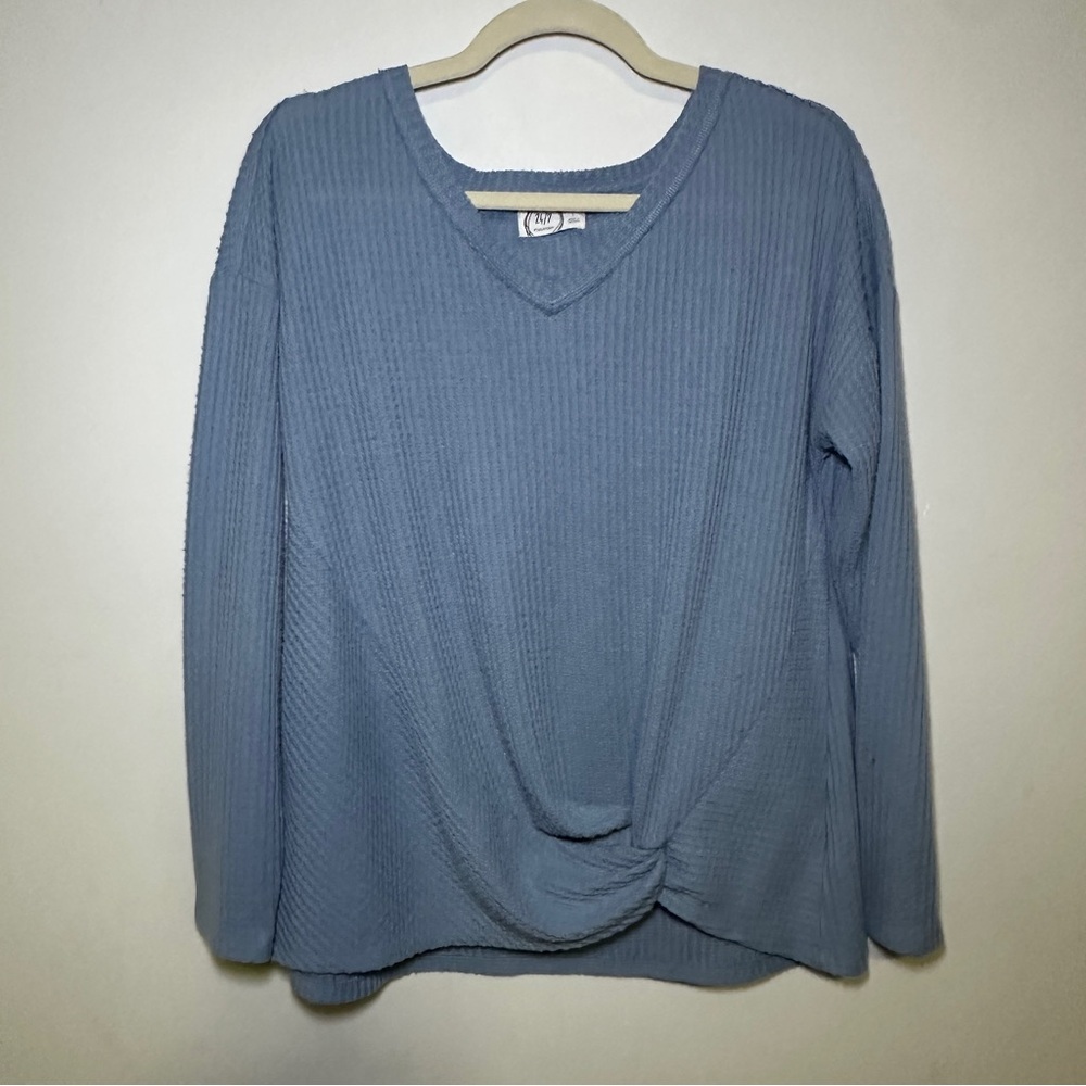 Maurice’s Blue Twist Front Waffle Knit Top Size Large Casual Boho Cottage